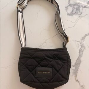 Marc Jacobs Black Quilted Crossbody Bag with Striped Strap